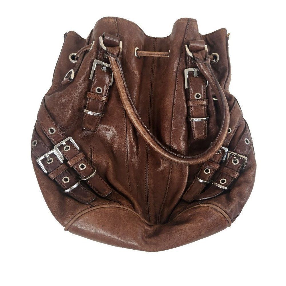 MICHAEL KORS Milo Distressed Leather Large Bucket Handbag Purse Tote